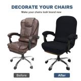 NeColorLife Office Chair Cover with Armrest Covers Stretchable Desk Chair Cover Thick Checked Jacquard High Back Office Seat Cover for Universal Rotating Chair (Large Size,Black)