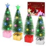 Mini Christmas Tree with Lights, 4 Pack Tabletop Christmas Tree with LED Lights for Indoor Christmas Decorations Holiday Party Ornagment, Christmas Centerpieces for Tables New Year Decoration(4)
