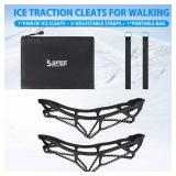 Sfee Ice Cleats Ice Grippers for Shoes and Boots, Crampons Traction Cleats for Walking on Snow and Ice Anti-Slip Flexible Footwear Snow Grips for Walking Climbing Hiking Jogging with 2 Straps