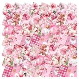Oudain 60 Pcs 10 x 10 Inch Pink Christmas Quilting Fabric Vintage Christmas Fat Squares Patchwork Precut Strips Santa Flamingo Snowman Fabric Bundles for Xmas DIY Craft Sewing