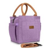 Joymee Lunch Bag Women Insulated Lunch Box with Adjustable Shoulder Strap Large Reusable Leakproof Spacious Cooler Tote for Women Men Adult with Bottle Holder and Side Pockets - Purple