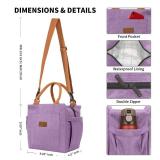 Joymee Lunch Bag Women Insulated Lunch Box with Adjustable Shoulder Strap Large Reusable Leakproof Spacious Cooler Tote for Women Men Adult with Bottle Holder and Side Pockets - Purple