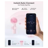 Wireless Lavalier Microphone for iPhone iPad and Android Phone, 2 Pack Lapel Mic Plug and Play Wireless Mic Noise Reduction Microphone for Video Recording Interview Podcast Vlog YouTube Tiktok (Pink)