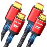 Snowkids 10K 8K HDMI 2.1 Cable 10FT 2-Pack, 48Gbps Ultra High Speed HDMI Braided Cord, Support 8K@60Hz 4K@120Hz, HDCP 2.2&2.3,eARC,Dynamic HDR,Compatible with Roku TV/HDTV/PS5/Blu-ray