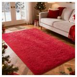 Ophanie Red Rugs for Bedroom Living Room, Fluffy Fuzzy Furry Carpet, Plush Soft Shaggy Bedside Indoor Floor 4x6 Area Rug for Kids Girls Boys Baby Teen Dorm Nursery Home Decor Aesthetic