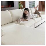 OHSIO Sectional Couch Covers, Wear Resistant Stretch Sofa Covers Washable Soft Couch Cushion Covers Anti Slip Furniture Protector Sofa Slipcovers for Pets (1 Piece Large Cover, Ivory)