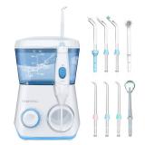 TUREWELL Water Flossing Oral Irrigator, 600ML Dental Cleaner 10 Adjustable Pressure, Electric Oral Flosser for Teeth/Braces, 8 Replacement Jet Tips for Family (White)