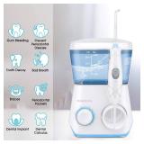 TUREWELL Water Flossing Oral Irrigator, 600ML Dental Cleaner 10 Adjustable Pressure, Electric Oral Flosser for Teeth/Braces, 8 Replacement Jet Tips for Family (White)