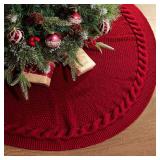 A48 Inch Christmas Tree Skirt: Cable Knit Tree Skirt for 7.5FT Tree, Wine Red Tree Skirt, Vintage Tree Skirts, Rustic Farmhouse Christmas Decorations