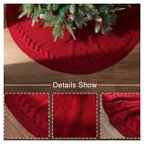 A48 Inch Christmas Tree Skirt: Cable Knit Tree Skirt for 7.5FT Tree, Wine Red Tree Skirt, Vintage Tree Skirts, Rustic Farmhouse Christmas Decorations
