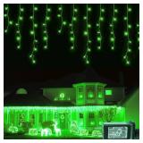 Hopolon 33FT 360L LED Christmas Icicle Lights Outdoor Waterproof,8 Modes Plug in Curtain String Lights with 60 Drops,Christmas Lights for Wedding,Party,Bedroom,Home,Garden,Wall Decorations(Green)