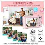 Upgrade Kids Selfie Camera, Christmas Birthday Gifts for Girls Age 3-12, HD Digital Video Cameras for Toddler, Portable Toy for 3 4 5 6 7 8 Year Old Girl with 32GB SD Card-Pink