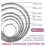 6 PCS Circle Cookie Cutter Set Donut Cutter Large Stainless Steel Round Cutters (2, 3, 3.5, 4, 5, 6 Inch) & Decorative Cookie Mold for Baking, Donuts, Biscuits, Sandwiches | Durable Easy to Clean
