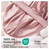 22 Momme 100% Real Mulberry Silk Bonnet for Sleeping Women, Large Hair Care Bonnet for Long Curly Hair, Double Layer Silk Wrap with Soft Elastic Band, Non-Slip Sleep Cap, Pink