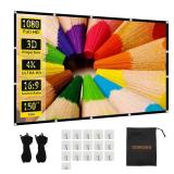 Projector Screen TOWOND 150 inch Projection Screen Indoor Outdoor Washable Anti-Crease 16:9 HD Rear Front Movies Screen for Home Theater Office