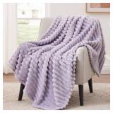 EXQ Home Fleece Throw Blanket for Couch or Bed - 3D Stripe Jacquard Decorative Blankets - Cozy Soft Lightweight Fuzzy Flannel Blanket Suitable for All Seasons(50\"Ã60\",Light Purple)