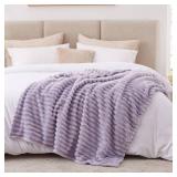 EXQ Home Fleece Throw Blanket for Couch or Bed - 3D Stripe Jacquard Decorative Blankets - Cozy Soft Lightweight Fuzzy Flannel Blanket Suitable for All Seasons(50\"Ã60\",Light Purple)