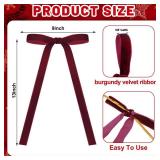 Glitinsel Burgundy 24 Pcs Velvet Bows Christmas Tree Ornaments Valentines Day Bows Decoration for Garland Home Coquette Wedding Decor (9 x 13 Inch,Width of 5/8\")