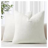 decorUhome Chenille Cream White Spring Throw Pillow Covers 20x20 Inch Set of 2, Decorative Soft Couch Pillow Covers Solid Dyed Accent Farmhouse Neutral Square Pillow Cases for Sofa