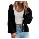 PRETTYGARDEN Womens Long Sleeve Cardigan Sweaters for Women Dressy, Button Down Soft Knitted Short Cardigans (Black,X-Large)