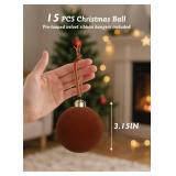 Brightown 15 Pcs Brown Velvet Christmas Balls, 3.15 Inch Velvet Ornaments for Christmas Tree, Christma Tree Flocked Ornaments Balls for Family Holiday Wedding Party Xmas Hanging Decoration