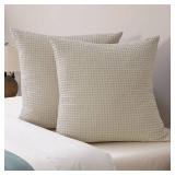 PHF Ultra Soft Waffle Weave Euro Shams Pillow Covers, No Filling, 2 Pack 26\" x 26\" Bed Cushion Covers, Breathable & Skin-Friendly Bed Pillow Shams for Stylish Home Decor, Light Khaki/Linen