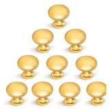 NIZADO 10 Pack Polished Gold Drawer Knob Solid Kitchen Cabinet Hardware,Polished Brass Round Cabinet Dresser Knob Euro Style Furniture Hardware,Diameter:1-1/5 \"