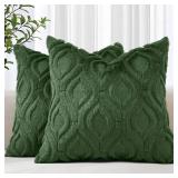decorUhome Spring Throw Pillow Covers 18x18 Inch Set of 2, Soft Plush Faux Wool Forest Elf Solid Couch Pillow Covers, Accent Farmhouse Neutral Square Pillow Cases for Sofa Bed Living Room