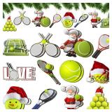 24 Pcs Christmas Sport Ball Ornaments Christmas Wooden Sports Ball Ornaments Set Soccer Basketball Baseball Football Volleyball Tennis Pendant for Home Party Xmas Tree Decor(Tennis)