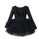 Toddler Girls Ballet Tutu Dresses Long Sleeve with Criss-Cross Back Skirted Dance Dress Ballerina Outfits Black 2-4T