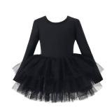 Toddler Girls Ballet Tutu Dresses Long Sleeve with Criss-Cross Back Skirted Dance Dress Ballerina Outfits Black 2-4T