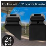 24 Pack Iron Baluster Shoes Square Iron Balusters Wrought Spindles for Staircase Slant Shoes with Screw for Use with 1/2 Inch, Satin Black