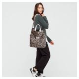 KALIDI Corduroy Tote Bag, Large Messenger Bag Shoulder Hobo Crossbody Zipper Bag Casual Work Shopping Women Leopard