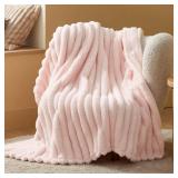 Bedsure Pink Throw Blanket for Couch - Super GentleSoft Cozy Blankets for Women, Cute Small Fleece Throws for Girls,50x60 Inches, Wider Striped Designï¼Pink Christmas Decor