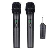 Kithouse K380A Wireless Microphones - Dual UHF Handheld Cordless Mics with Rechargeable Bluetooth Receiver - Karaoke/Speech/Church (Elegant Black)