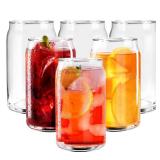 GLING [6 Pack - 16 oz.] Glass Can Shaped Cups Beer & Coffee Tumbler Glasses, Cordial Glasses, Cocktail Glasses