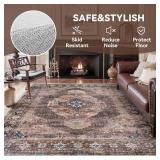 Engiw-Pink Brown 5x7 Area Rugs for Bedroom Living Room Rug Girl Nursery Rug for Study Room Dining Room Rugs Carpet Washable Easy Care Non Slip Soft