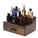 Butizone Cologne Organizer for Men, 3 Tier Perfume Stand Holder with Drawer and Hidden Compartment, Cologne Display Shelf for Dresser, Great Gift for Man/Father, Deep Brown