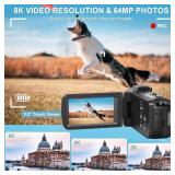 Gcasio 8K Camcorder 64MP Video Camera YouTube Vlogging Camera IR Night Vision WiFi 18X Digital Zoom Webcam 3.0âTouch Screen Camcorders with Microphone, 32G SD Card, Remote Control and 2 Batteries