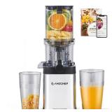AMZCHEF Cold Press Juicer, Juicers Machines - Wide Mouth & Large Feed Chute for Whole Fruits & Vegetables, Stainless Steel Slow Masticating Juice Easy to Clean, Large Auger, Double Strainers