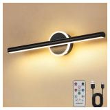 HOWMZON Wireless Picture Light, 16 inches Art Wall Light, Picture Light Battery Operated,Battery Operated Wall Lights,Gallery Light for Painting,Photo,Library (Matt Black)