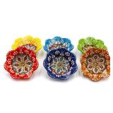 Silver Craft 6 Pcs Daisy Shaped Hand Painted Decorative Serving Turkish Tiny Bowls - Handmade Ceramic Bowl - Set of 6 (3.7 inc/9.5cm) 2.5 Oz Pinch Multicolor Small Serving Bowls - Best Gift Set