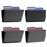 Gawerk Clear Acrylic Single Pocket, Plastic Hanging Wall Mount File Holder for Office Home (Black, 4 Pack)
