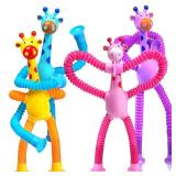 Valentines Day Gift for Toddler Girls Year Old Ages 2 3 4 5 6 7 8, Giraffe Sensory Travel Toys 4Pcs Suction Airplane Autism Pop Tube Fidget Toys Autistic Easter Basket Christmas Stocking Stuffer Gift