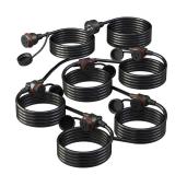 50FT Black Outdoor Extension Cord, Evenly Spaced 6 Outlets Plugs with Waterproof Cover, 16/3 SJTW Weatherproof Multiple Outlets Wire for Holiday Light and Halloween Christmas Decoration, ETL Listed