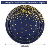Aneco 60 Pieces 7 Inches Disposable Paper Plates Navy Blue Plate Blue and Gold Foil Dot Dessert Plate Round Paper Plates for Wedding Bridal Shower Birthday Party Decorations