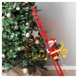 Enhon Electric Climbing Santa Claus on Ladder Decoration, 26 Inch Animated Musical Santa Claus up and Down to Christmas Tree with Bag Moving Indoor Ornament for Home Gift Party Decor