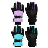 SATINIOR 2 Pairs Kids Waterproof Winter Snow Gloves Ski Gloves for Boy Girl Outdoor Warm Thickening Snowboard(Light Purple, Cyan,8-12 Years)