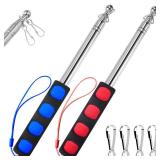 BONWIN 1.6M Telescopic Handheld Flagpoles with Clips, 5 Feet Thick Portable Stainless Steel Telescopic Banner Flag Pole - Tour Guide Flag Pole - Teaching Pointer Stick - 2 Pack (5 Ft, Red+Blue)