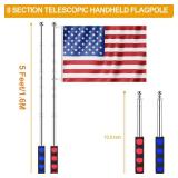 BONWIN 1.6M Telescopic Handheld Flagpoles with Clips, 5 Feet Thick Portable Stainless Steel Telescopic Banner Flag Pole - Tour Guide Flag Pole - Teaching Pointer Stick - 2 Pack (5 Ft, Red+Blue)